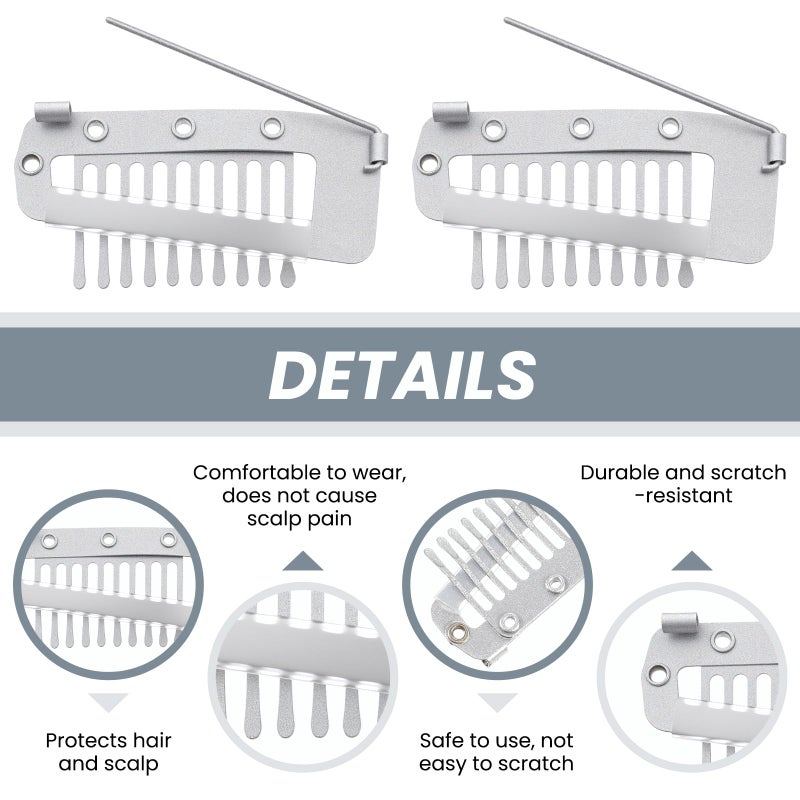 EupHHonycs 16 Pcs Chunni Clips with Safety Pins, 10-Teeth Hair Extension Snap Invisible Wig Combs No Sew, Strong Chunni Grip Dupatta Setting Clips Indian for Woman Veil Hair Extensions Hairpieces, Silver - Image 3